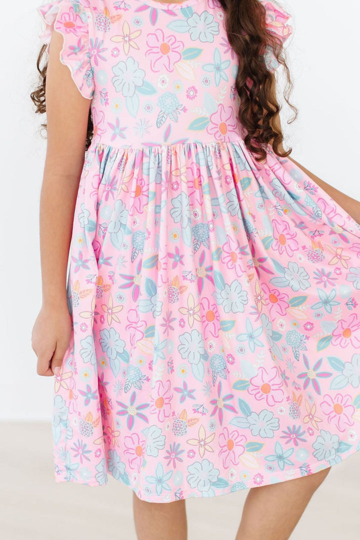 (L) Beachy Blooms Flutter Sleeve Twirl Dress-Mila & Rose ®