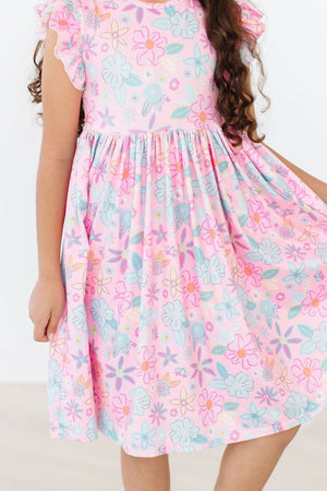 (L) Beachy Blooms Flutter Sleeve Twirl Dress-Mila & Rose ®