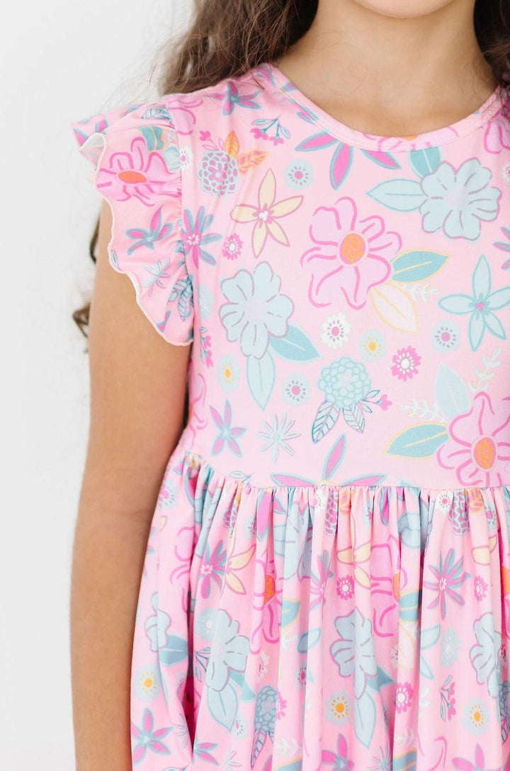 (L) Beachy Blooms Flutter Sleeve Twirl Dress-Mila & Rose ®