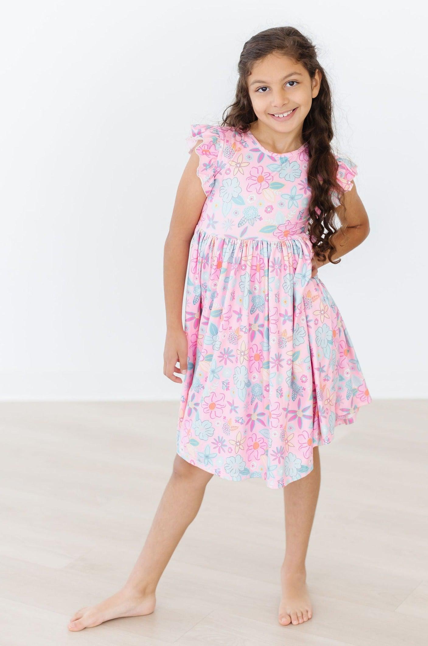 (L) Beachy Blooms Flutter Sleeve Twirl Dress-Mila & Rose ®