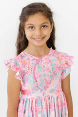 (L) Beachy Blooms Flutter Sleeve Twirl Dress-Mila & Rose ®