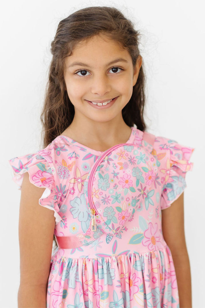 (L) Beachy Blooms Flutter Sleeve Twirl Dress-Mila & Rose ®
