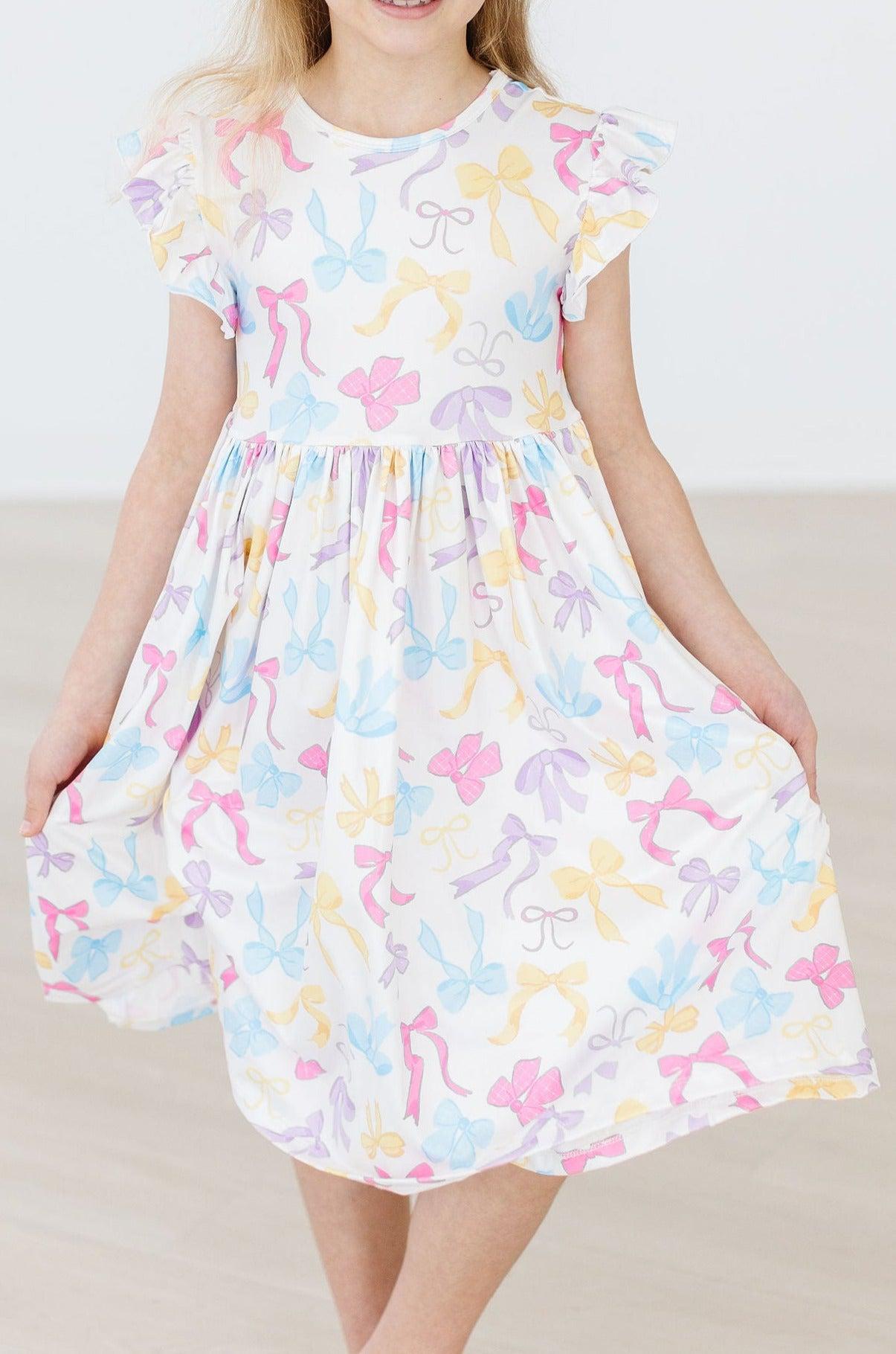 (L) Bow-tastic Flutter Sleeve Twirl Dress-Mila & Rose ®