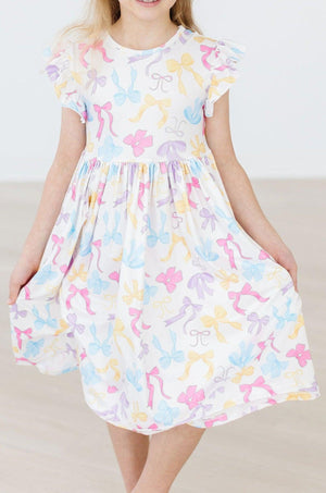 (L) Bow-tastic Flutter Sleeve Twirl Dress-Mila & Rose ®