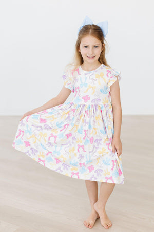(L) Bow-tastic Flutter Sleeve Twirl Dress-Mila & Rose ®
