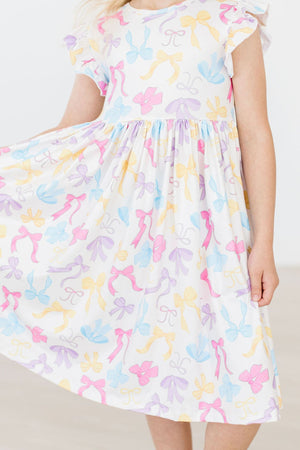 (L) Bow-tastic Flutter Sleeve Twirl Dress-Mila & Rose ®