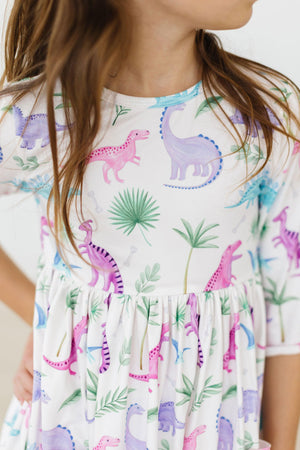 (L) Dino Darling 3/4 Sleeve Pocket Twirl Dress-Mila & Rose ®