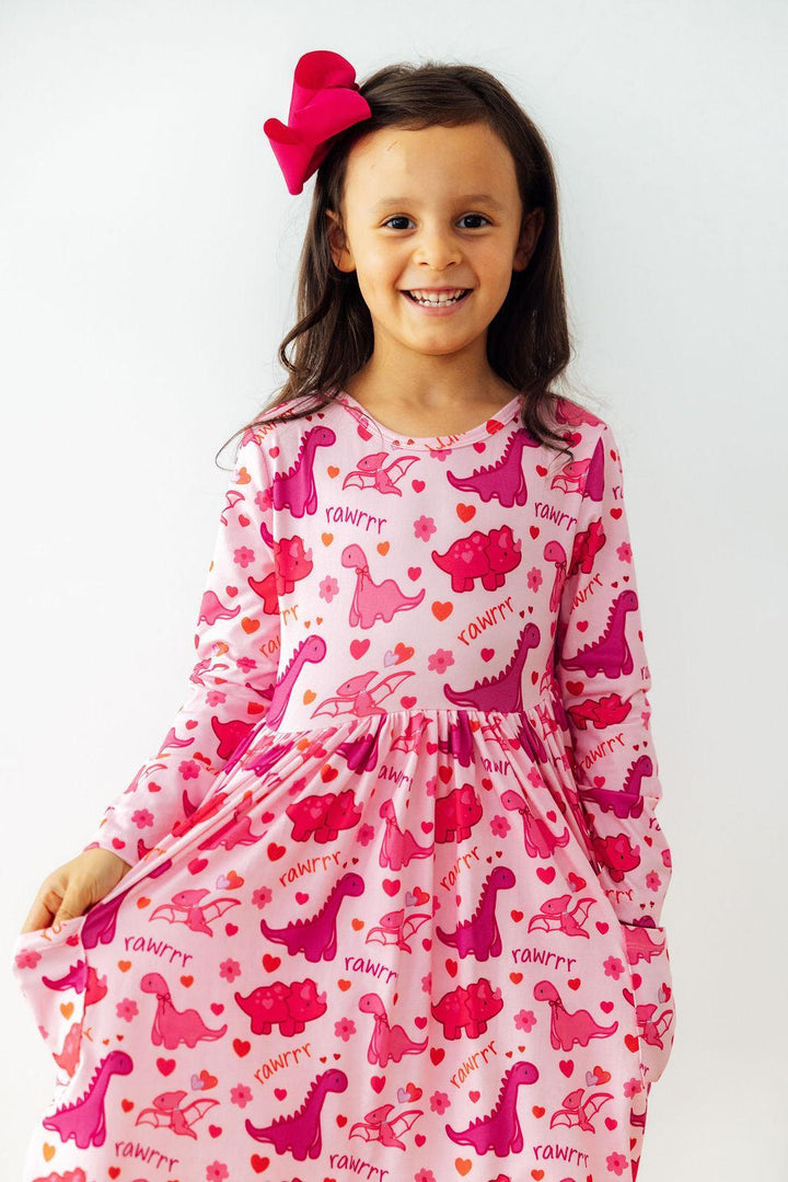 Dino Kisses L/S Pocket Twirl Dress-Mila & Rose ®