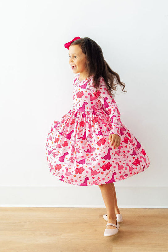 Dino Kisses L/S Pocket Twirl Dress-Mila & Rose ®