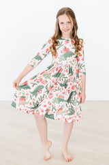 Hear Me Roar 3/4 Sleeve Pocket Twirl Dress-Mila & Rose ®