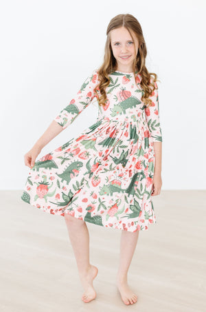 (L) Hear Me Roar 3/4 Sleeve Pocket Twirl Dress-Mila & Rose ®
