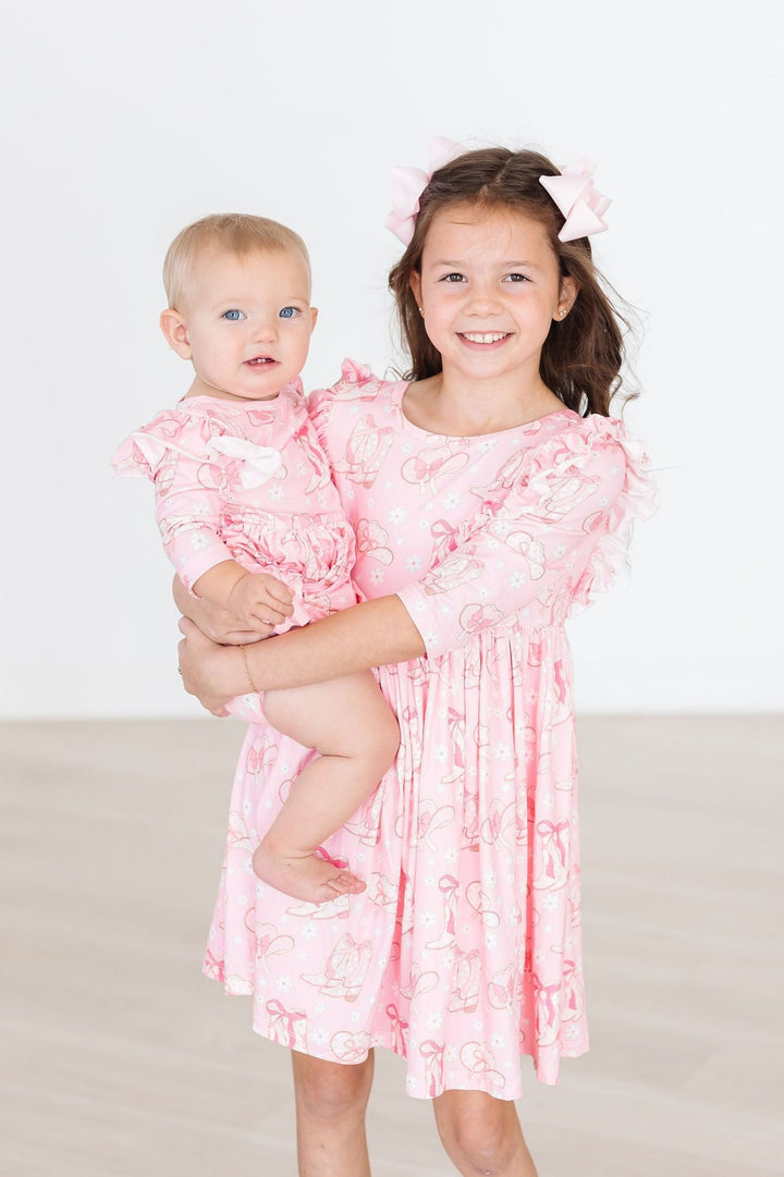 (L) Howdy 3/4 Sleeve Flutter Twirl Bodysuit-Mila & Rose ®