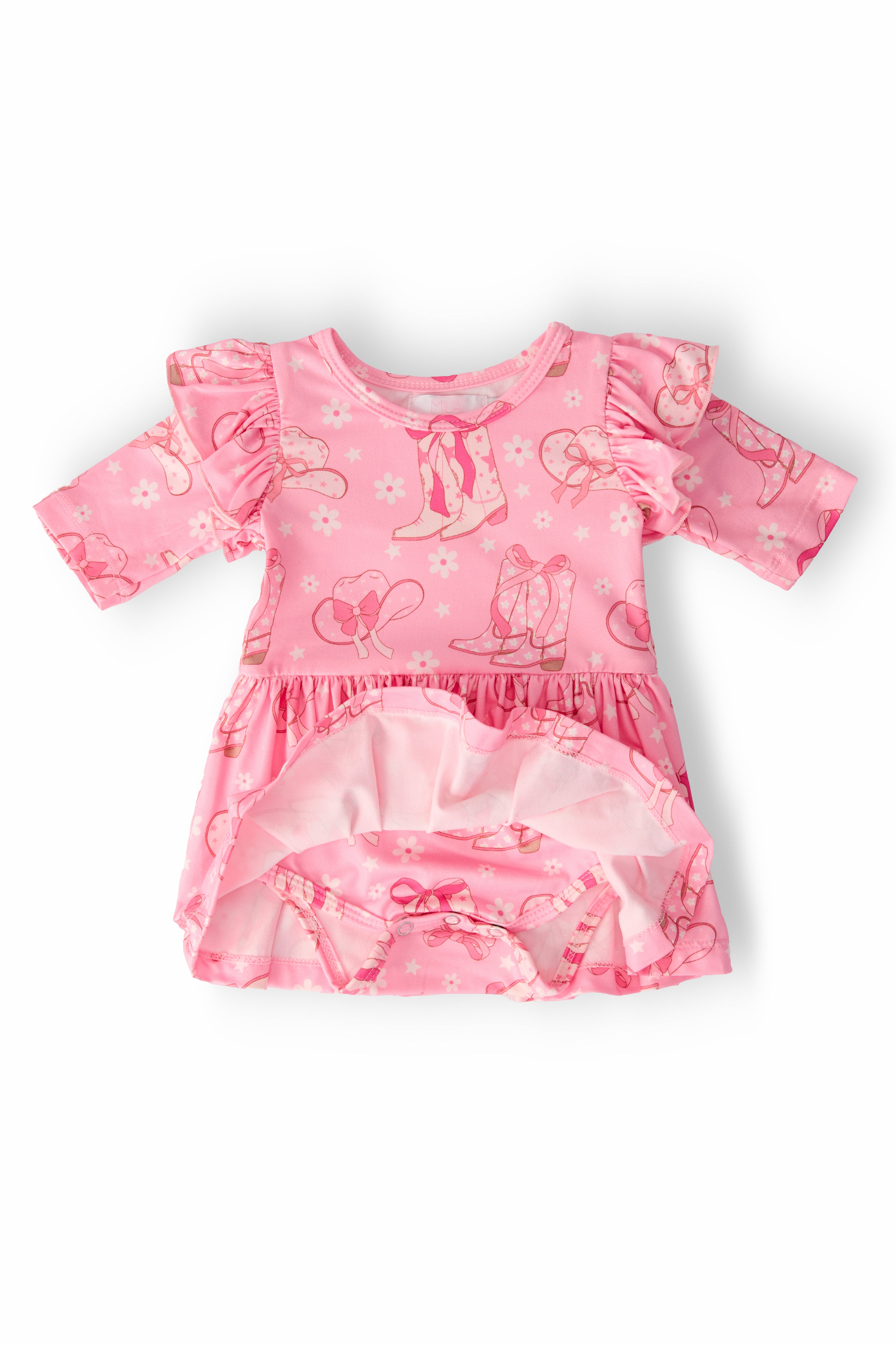 (L) Howdy 3/4 Sleeve Flutter Twirl Bodysuit-Mila & Rose ®