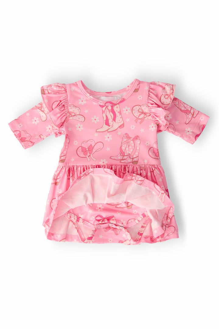(L) Howdy 3/4 Sleeve Flutter Twirl Bodysuit-Mila & Rose ®