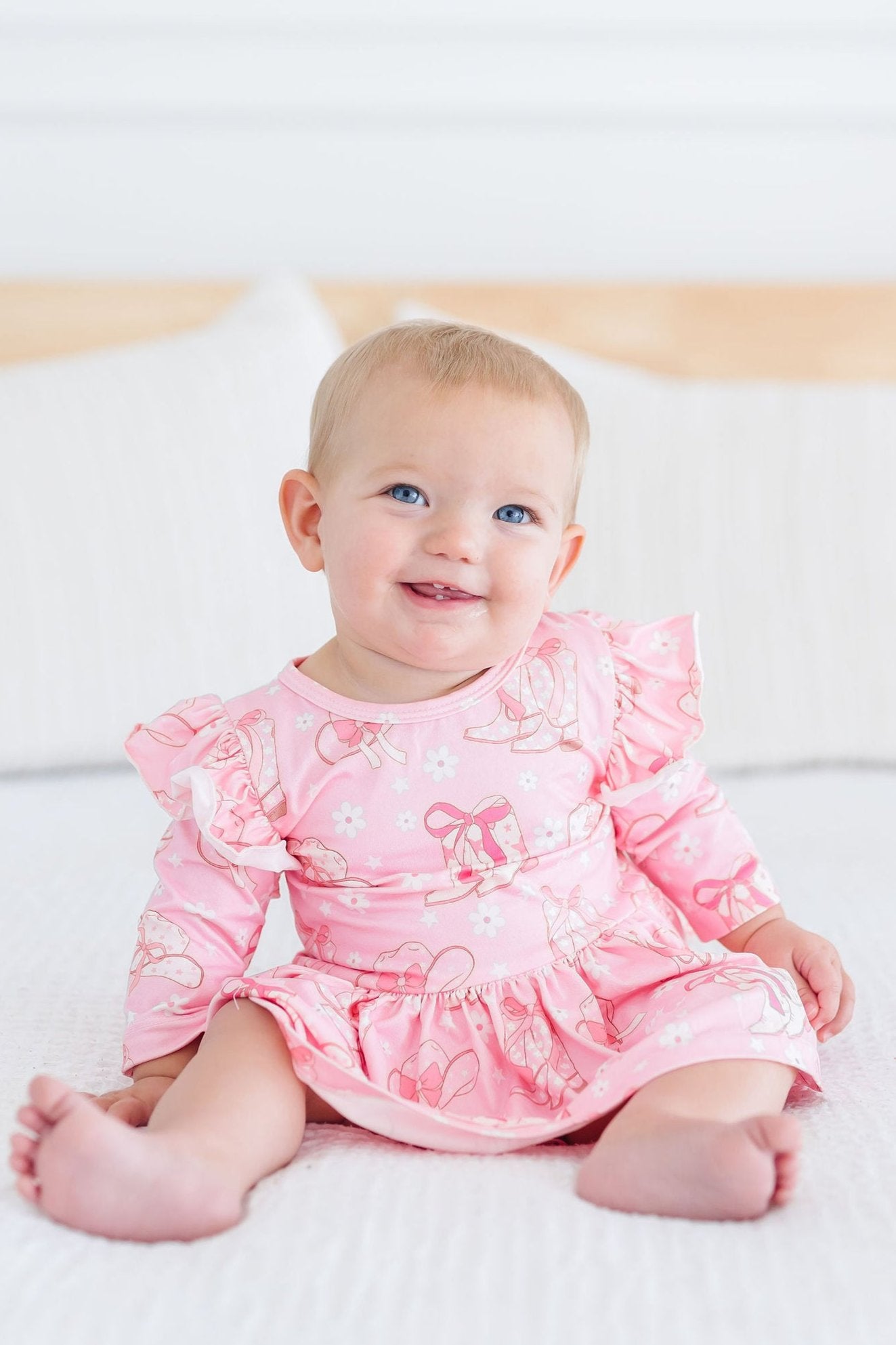 (L) Howdy 3/4 Sleeve Flutter Twirl Bodysuit-Mila & Rose ®