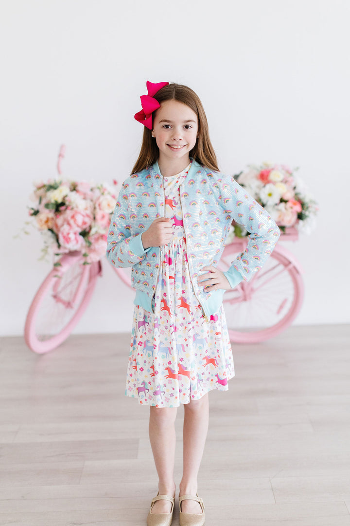 (V) Mint Rainbow Sequin Jacket-Mila & Rose ®