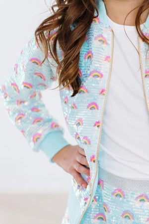 (L) Mint Rainbow Sequin Jacket-Mila & Rose ®