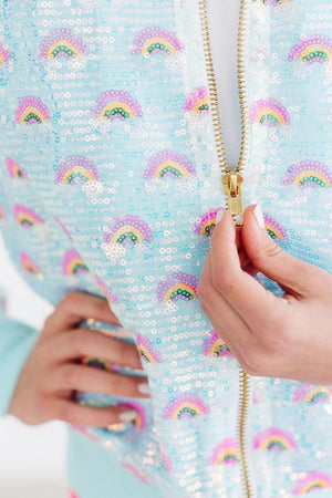 (L) Mint Rainbow Sequin Jacket-Mila & Rose ®