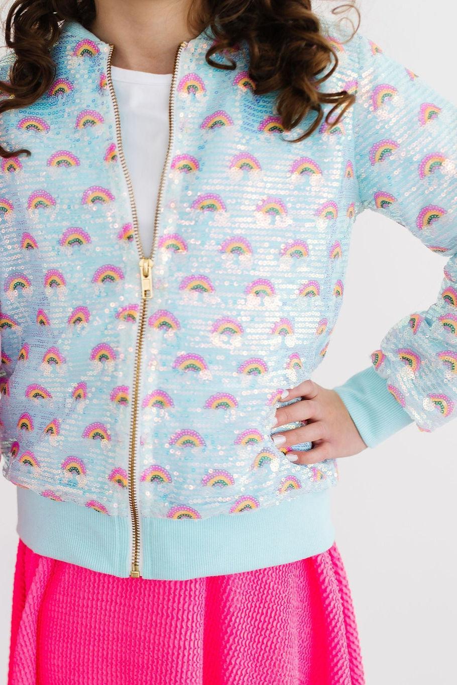 (V) Mint Rainbow Sequin Jacket-Mila & Rose ®