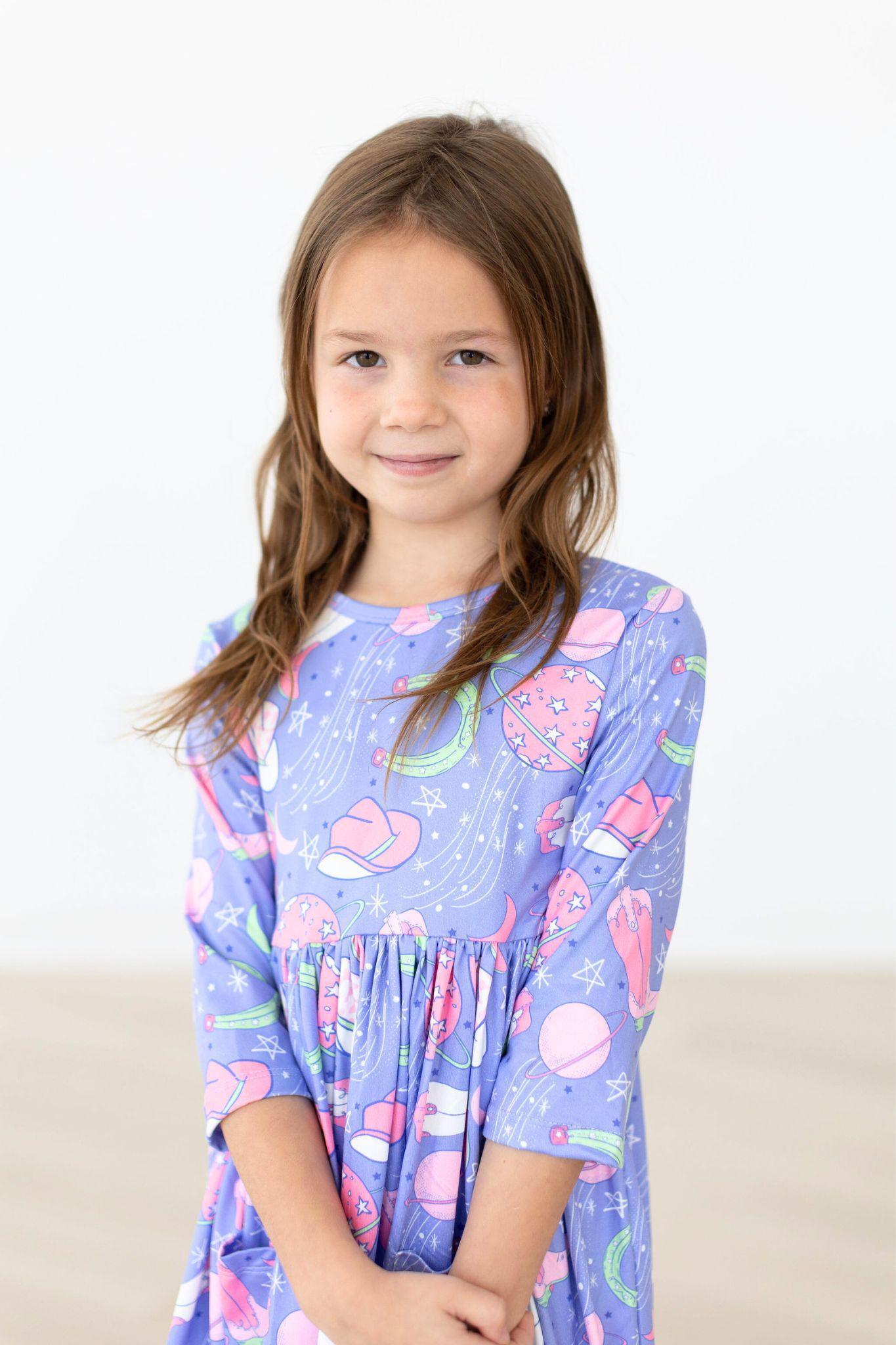 neon purple dress Neon Moon 3/4 Sleeve Pocket Twirl Dress 2T