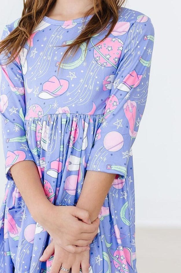 (L) Neon Moon 3/4 Sleeve Pocket Twirl Dress-Mila & Rose ®