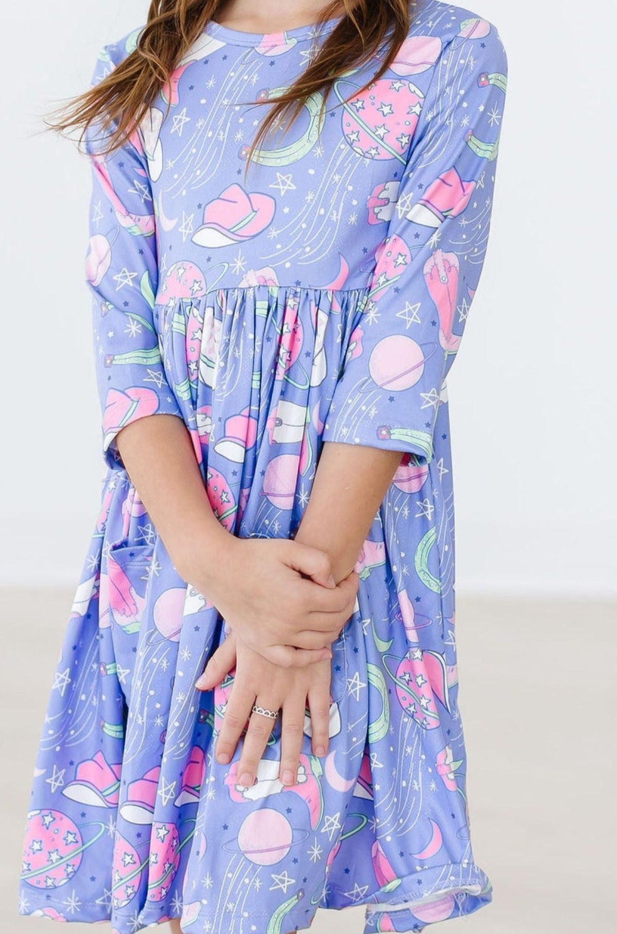 (L) Neon Moon 3/4 Sleeve Pocket Twirl Dress-Mila & Rose ®