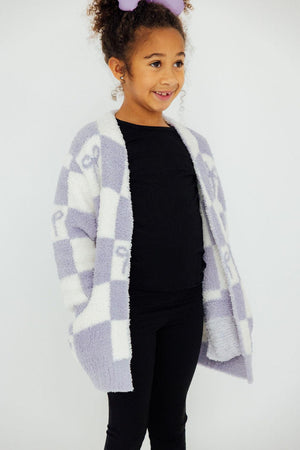 Lavender Checker Bow Cozy Cardigan-Mila & Rose ®