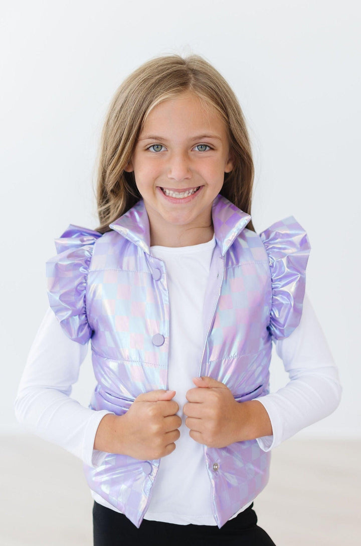 Lavender Haze Checker Puffer Vest-Mila & Rose ®