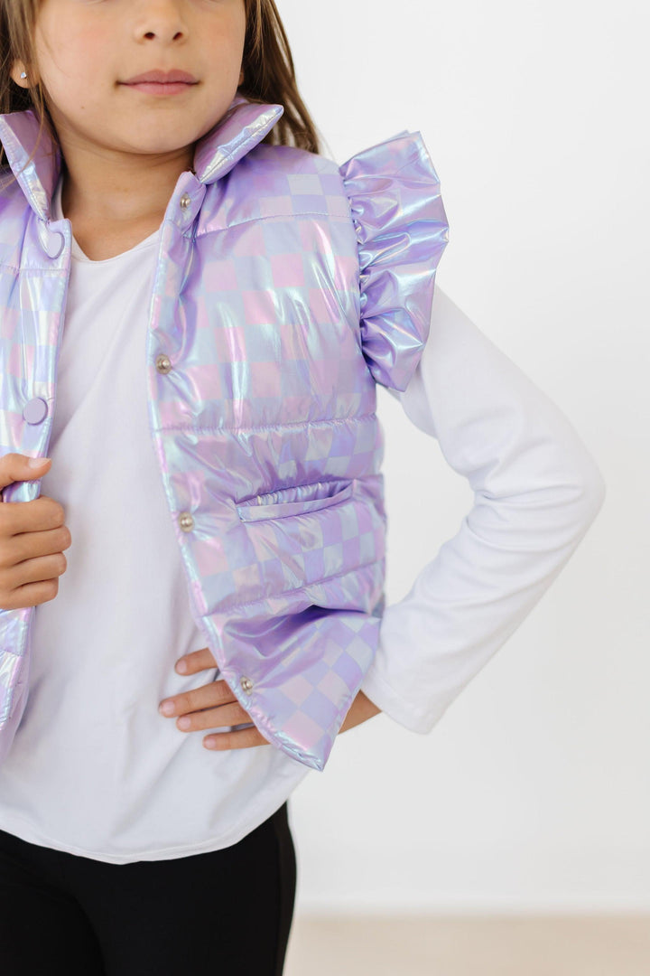 Lavender Haze Checker Puffer Vest-Mila & Rose ®