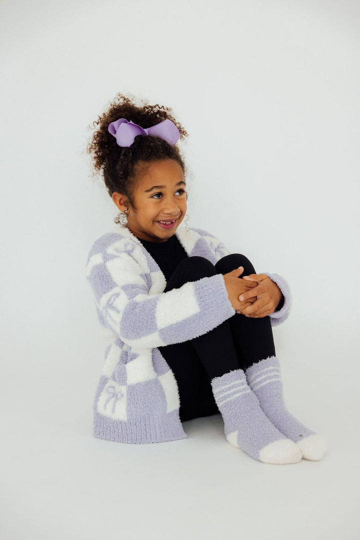 Lavender Checker Bow Cozy Cardigan-Mila & Rose ®