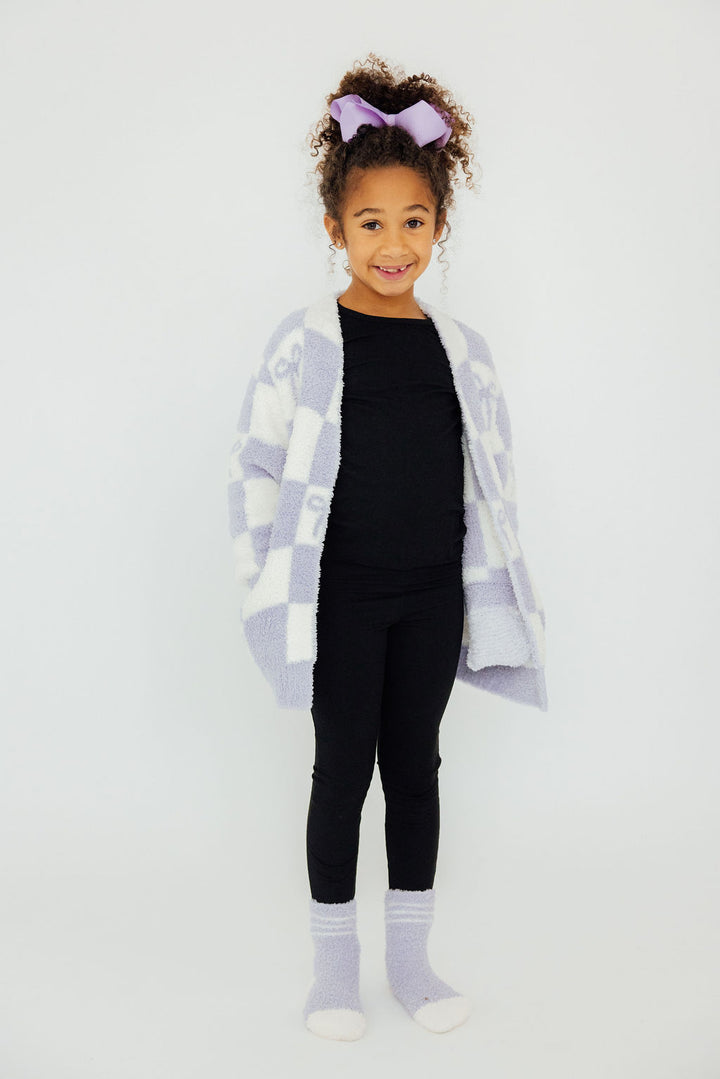 Lavender Checker Bow Cozy Cardigan-Mila & Rose ®