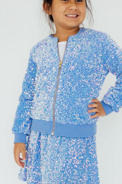 Light Blue Velvet Sequin Twirl Skort-Mila & Rose ®