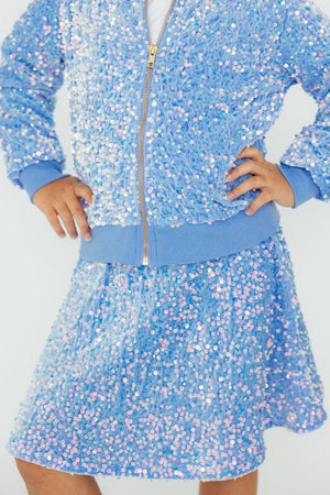 Light Blue Velvet Sequin Twirl Skort-Mila & Rose ®