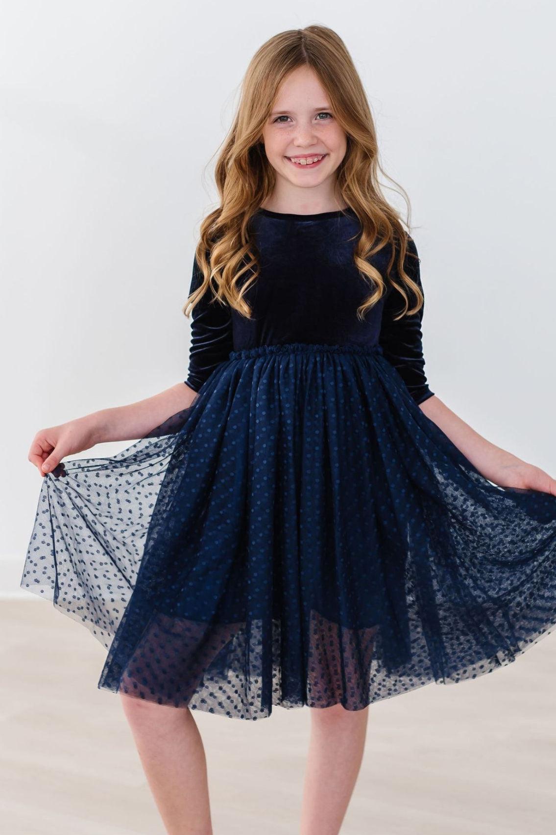Light Navy Velvet Tutu Dress-Mila & Rose ®