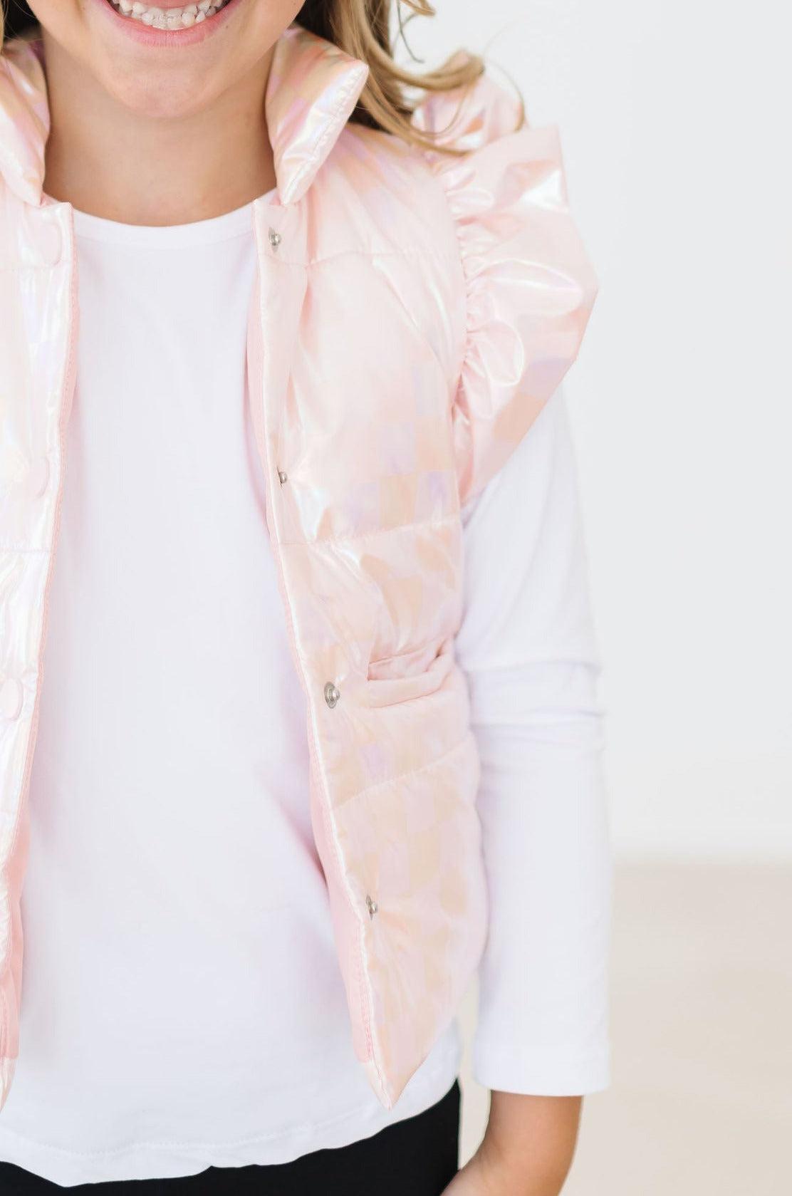 Girls' Light Pink Checker Puffer Vest Size: 7/8 by Mila & Rose Girls' Light Pink Checker Puffer Vest Size: 7/8 by Mila & Rose