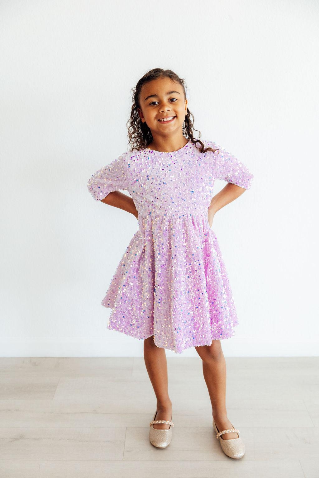 Lilac Velvet Sequin Dress-Mila & Rose ®