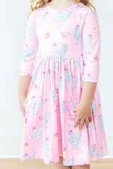 Little Miss Chickie 3/4 Sleeve Pocket Twirl Dress-Mila & Rose ®