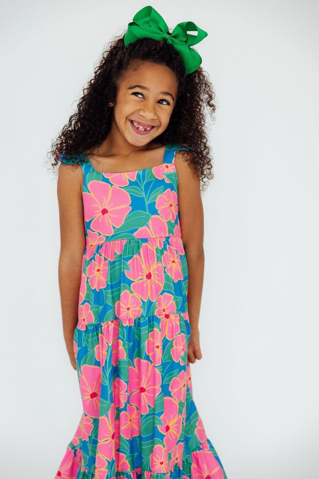 cute summer maxi dresses Girls' Luau Floral Ruffle Maxi Dress Size: 11/12 By Mila & Rose