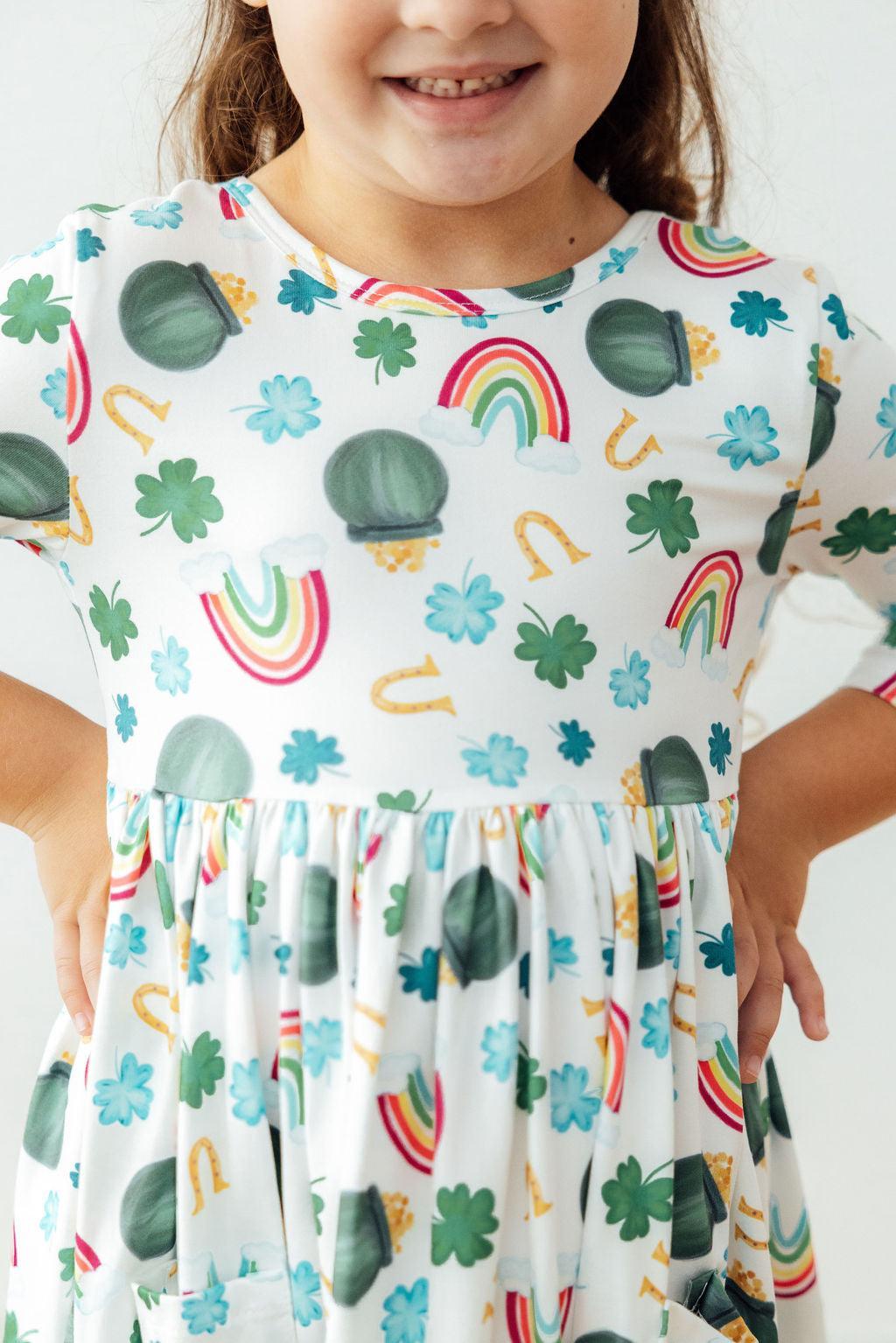 Luck of the Irish 3/4 Sleeve Pocket Twirl Dress-Mila & Rose ®