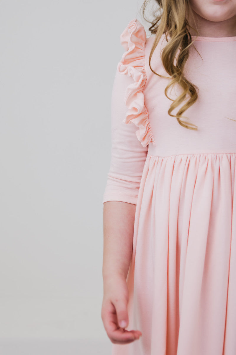 SALE Petal Pink 3/4 Sleeve Ruffle Twirl Dress-Mila & Rose ®