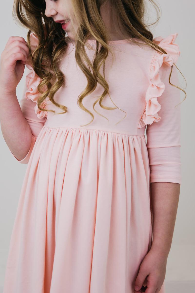 SALE Petal Pink 3/4 Sleeve Ruffle Twirl Dress-Mila & Rose ®