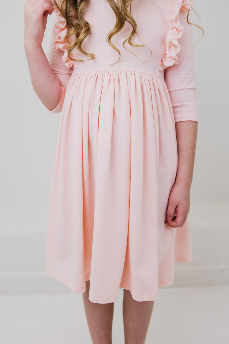 SALE Petal Pink 3/4 Sleeve Ruffle Twirl Dress-Mila & Rose ®