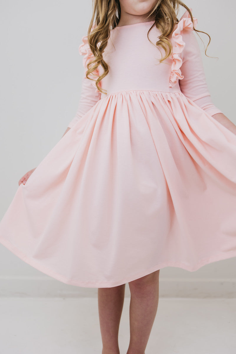 SALE Petal Pink 3/4 Sleeve Ruffle Twirl Dress-Mila & Rose ®