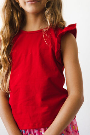 Red S/S Ruffle Tee-Mila & Rose ®