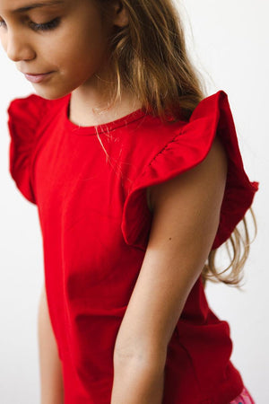 Red S/S Ruffle Tee-Mila & Rose ®