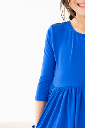 Royal Blue 3/4 Sleeve Pocket Twirl Dress-Mila & Rose ®