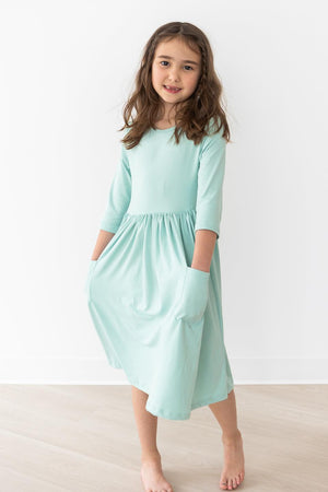 Sage 3/4 Sleeve Pocket Twirl Dress-Mila & Rose ®