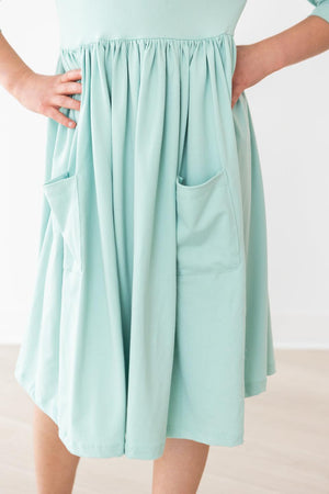 Sage 3/4 Sleeve Pocket Twirl Dress-Mila & Rose ®
