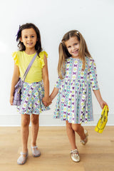 Mardi Gras 3/4 Sleeve Pocket Twirl Dress-Mila & Rose ®