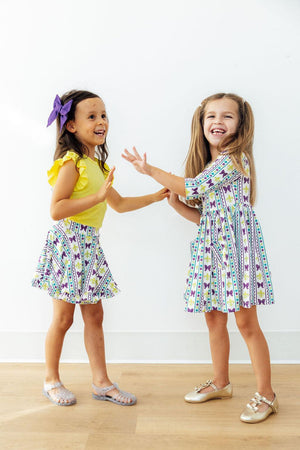 Mardi Gras 3/4 Sleeve Pocket Twirl Dress-Mila & Rose ®